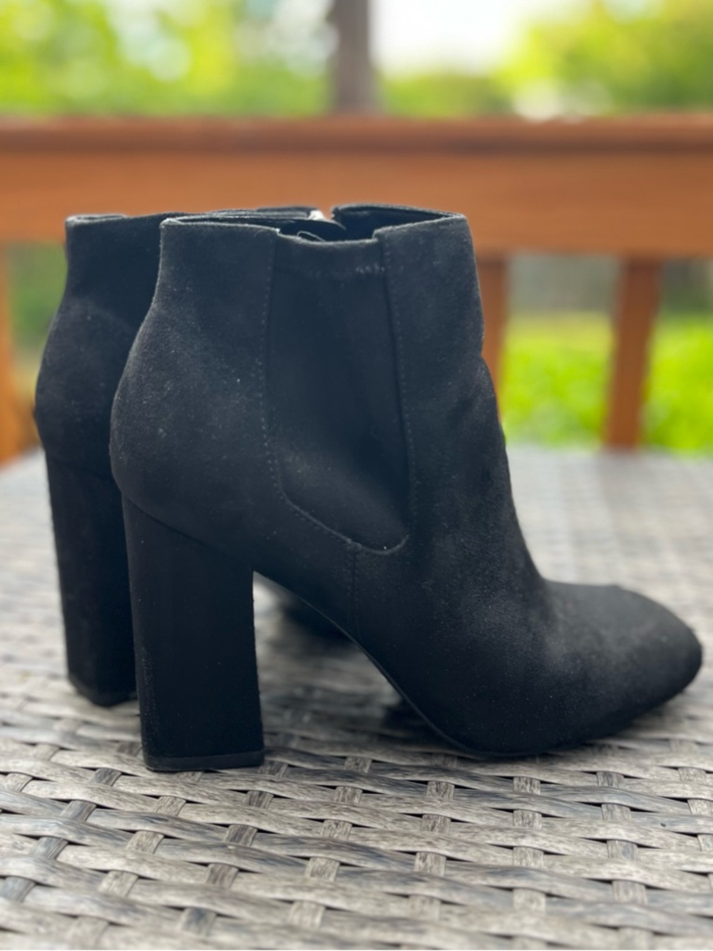 Marc Fisher Black Faux Suede Chunky Heel Ankle Booties Vegan Suede
